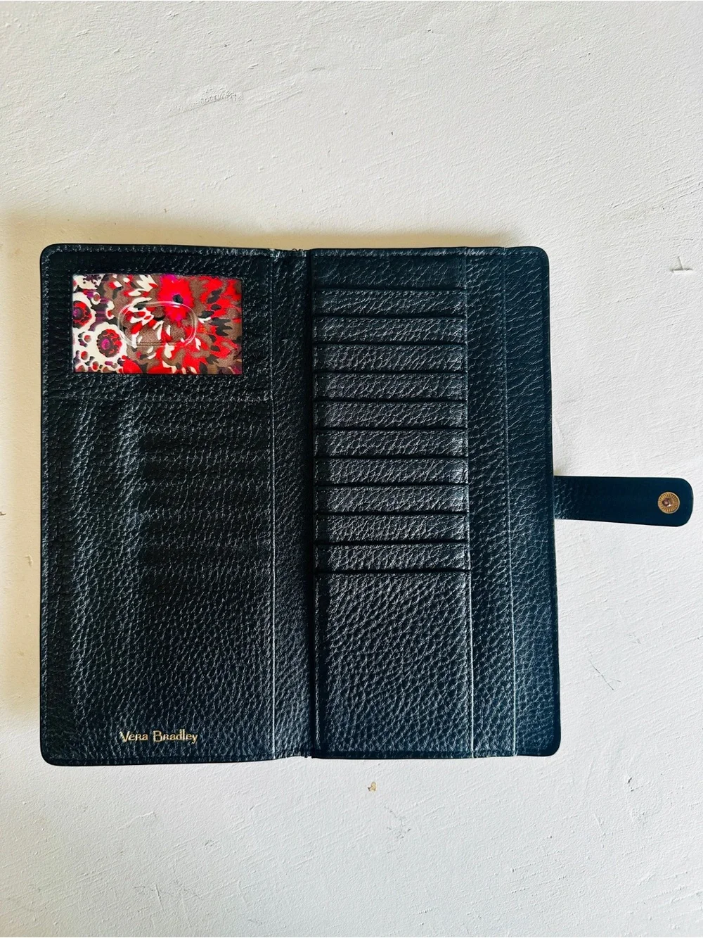 VERA BRADLEY Travel Wallet in Black Pebbled Leather